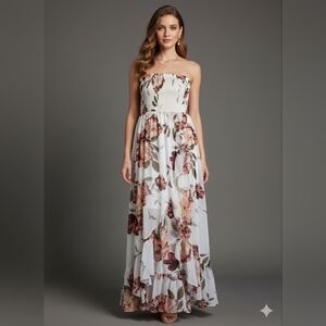 VENUS Strapless Floral Dress in Pink and Brown